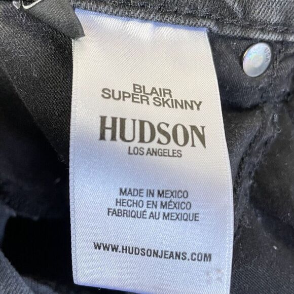 HUDSON Blair Super Skinny Jeans Women 27 Black Rip Knee Stretch - Picture 12 of 13